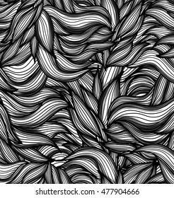 Hand drawn leaves pattern. Scetch of background with abstract shapes illustration.