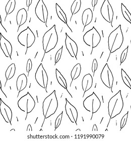 Hand Drawn Leaves As Seamless Pattern. Black And White