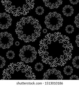 Hand drawn leaves seamless pattern. Nature background, doodle abstract wallpaper. Vector illustration. Monochrome. black white. for wallpapers, pattern fills, web page backgrounds.