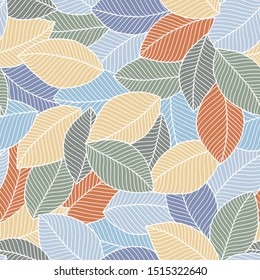 Hand drawn leaves. Seamless pattern. Doodle stylized image. Sketch style. Autumn leaf fall background. 