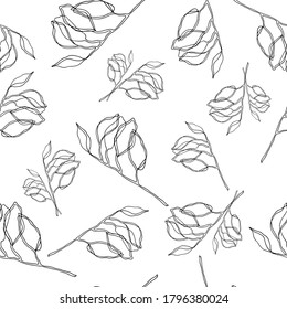 Hand drawn leaves seamless pattern branch vector decoration doodle plant ornament element textile summer silhouette wallpaper floral design decorative illustration