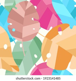 Hand drawn leaves seamless pattern for textile print. Abstract floral endless texture