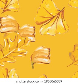 Hand drawn leaves seamless pattern. vector design for fashion, fabric, wallpaper and all prints on background earth tone color.