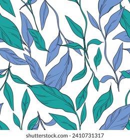 Hand drawn leaves Seamless Pattern leaves vector floral background. Print design for textiles. Fashion prints summer spring