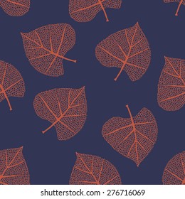 hand drawn leaves seamless pattern