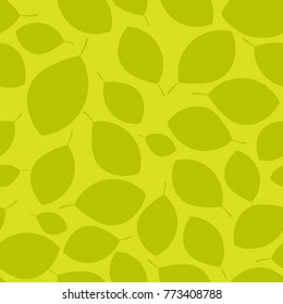 Hand drawn leaves in seamless pattern. Scandinavian style, lagom, hugge motives. Trendy Graphic Design of foliage in yellow - green colors.