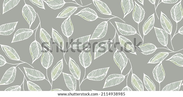 Hand drawn leaves seamless pattern for textile\
floral greenery for design.\
