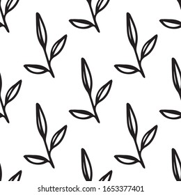 Hand drawn leaves seamless repeat vector pattern for wrapping paper,prints,fabrics.