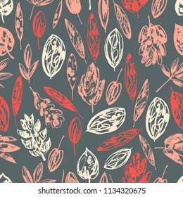 Hand drawn  leaves. Seamless vector pattern