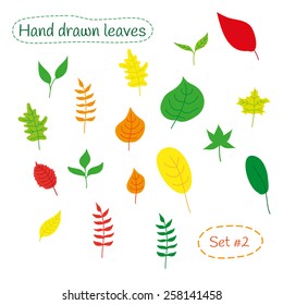 Hand drawn leaves. Set #2