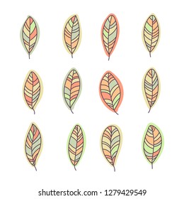 Hand drawn leaves set. Isolated on white. Vector illustration.