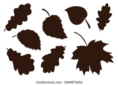 Colección De Sombras De Hojas De Mano Dibujadas. Conjunto de elementos de silueta follaje forestal. Elementos decorativos de otoño para impresiones, pegatinas, diseño y decoración de tarjetas de felicitación y invitación. Vector Premium