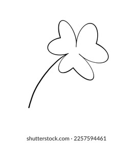 Hand drawn leaves shamrock. Three leaves clover. Line art. St.Patrick's symbol. Isolated. Ireland Holiday. Vector. Digital illustration on white. 