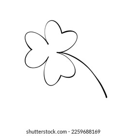 Hand drawn leaves shamrock. Three leaves clover. Line art. St.Patrick's symbol. Isolated. Ireland Holiday. Vector. Digital illustration on white. 