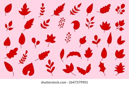 Hand drawn Leaves silhouette collection, Set of leaves decorative elements isolated, leaf silhouette design elements. Summer botanical illustrations