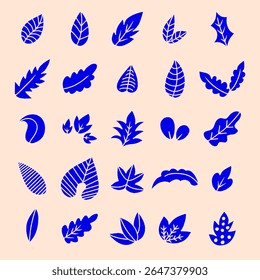 Hand drawn Leaves silhouette collection, Set of leaves decorative elements isolated, leaf silhouette design elements. Summer botanical illustrations