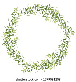 Hand drawn leaves wreath. Herbal vector frame for card, invitation, cover design. Botanical card template. 