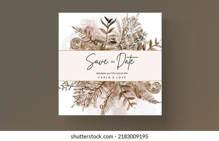 Hand drawn leaves wreath invitation card design