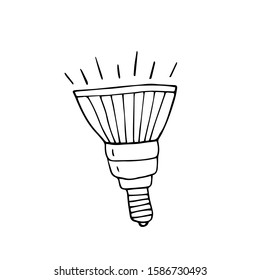 Hand drawn LED lamp. Doodle vector illustration for greeting cards, posters, stickers, packaging. Isolated on white background.