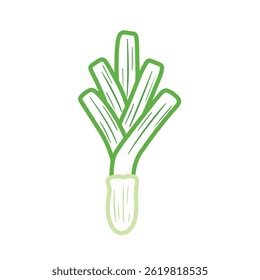 Hand drawn Leek Vegetable Cartoon Vector Line Art Icon Illustration Food Nature Graphic Design Isolated on Transparent Background