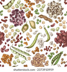 Hand drawn legumes seamless pattern