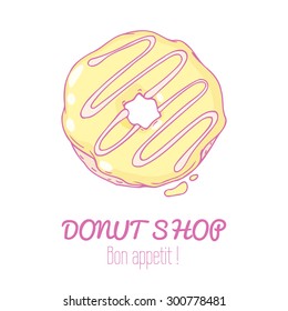 Hand drawn lemon donut isolated in vector. Sweet pastry doodle illustration