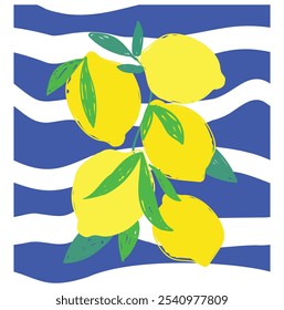 Hand drawn lemon fresh summer prints, poster, lemon illustration t shirt design, Abstract botanical art background vector