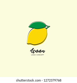 Hand Drawn Lemon fruit logo. Vector illustrations for food and drink, restaurant and bar, menu, fruit market. 