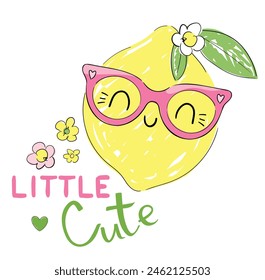 Hand Drawn lemon with glasses isolated on white background. Vector illustration. Kids Print