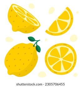 Handgezeichneter Lemon. Halbe Zitrone, Scheiße. Farbige Vektorgrafik im Flachstil