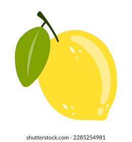 Hand drawn lemon icon. Vector flat illustration of whole tasty citrus, healthy food, summer fresh fruit