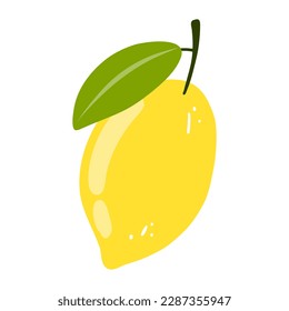 Hand drawn lemon icon. Vector flat illustration of whole tasty citrus, healthy food, summer fresh fruit.