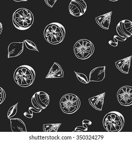 Hand drawn lemon illustration. Seamless pattern