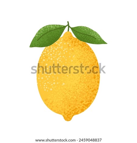 Hand drawn lemon with leaf. Juicy summer citrus. Organic fruit for lemonade, juice or vitamin C healthy food. Cartoon flat vector illustration isolated on white background.