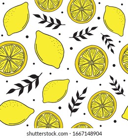 Hand Drawn Lemon Seamless Pattern. Vector Illustration.