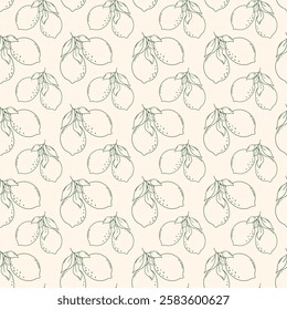 Hand drawn lemon seamless pattern. Outline lemon pattern design for print, fabrics, wallpaper