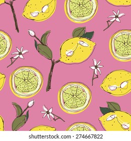 hand drawn lemon seamless pattern