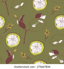 hand drawn lemon seamless pattern