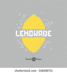 Hand Drawn Lemon Silhouette With Lemonade Lettering. Hipster Package Craft Design. Retro Label Template. Soda Drink Branding. Vector Illustration