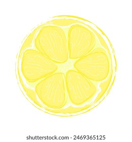 Hand drawn lemon slace. Single element isolated on white background. 