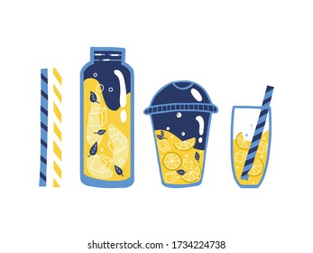 Hand drawn lemon, a slice of lemon. Lemonade. Lemon drink. Illustration of a manual graphic. Set. vector illustration. 