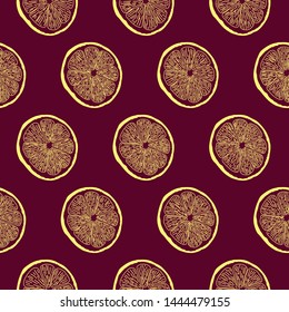 Hand drawn lemon slices seamless pattern.