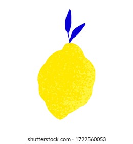 Hand drawn lemon with texture. Summertime fruit on white background.Trendy modern  flat cartoon colorful vector illustration. Doodle fruits.