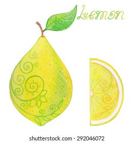Hand drawn lemon: whole and half. Vector illustration