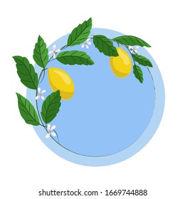 Hand drawn lemon wreath. Vector illustration isolated on white background. Design for wedding, invitation, greeting card, posters, blogs, postcard.