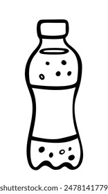 Icono de garabato de botella de limonada dibujado a mano en aislado sobre un fondo blanco. Dibujado a mano botella de cola boceto negro. Elemento de decoración. Ilustración vectorial.