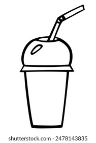 Hand drawn lemonade in takeaway doodle icon in isolated on a white background. Hand drawn cola in takeaway black sketch. Decoration element. Vector illustration.