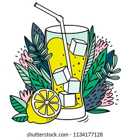 Hand drawn lemonade vector illustration isolated. Summer menu, banner, poster.