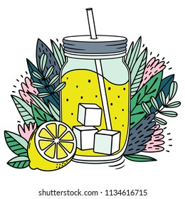 Hand drawn lemonade vector illustration isolated. Summer menu, banner, poster.
