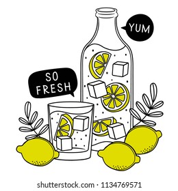 Hand drawn lemonade vector illustration isolated. Summer menu, banner, poster.